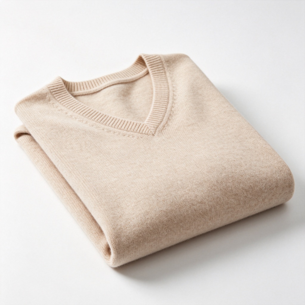 Beige V-Neck Knit Sweater