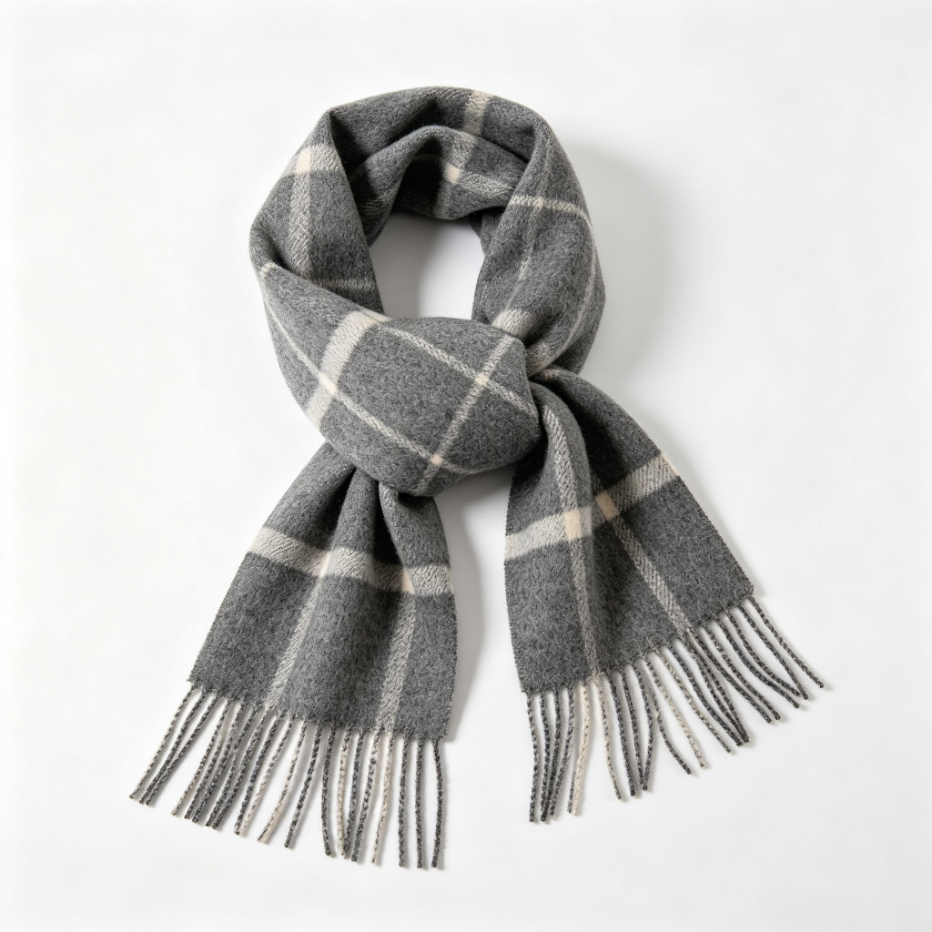 Gray Plaid Wool Scarf