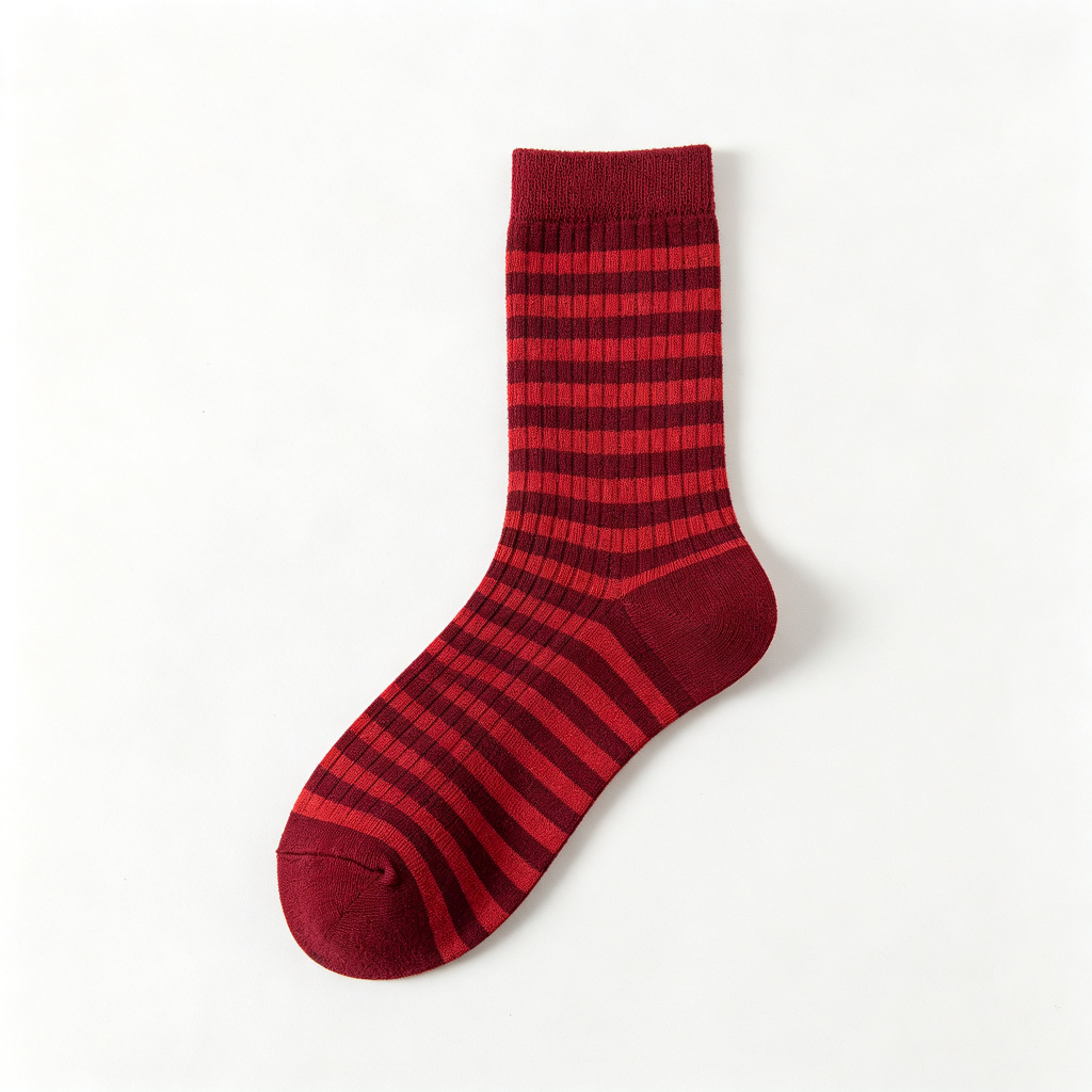 Burgundy Striped Crew Socks