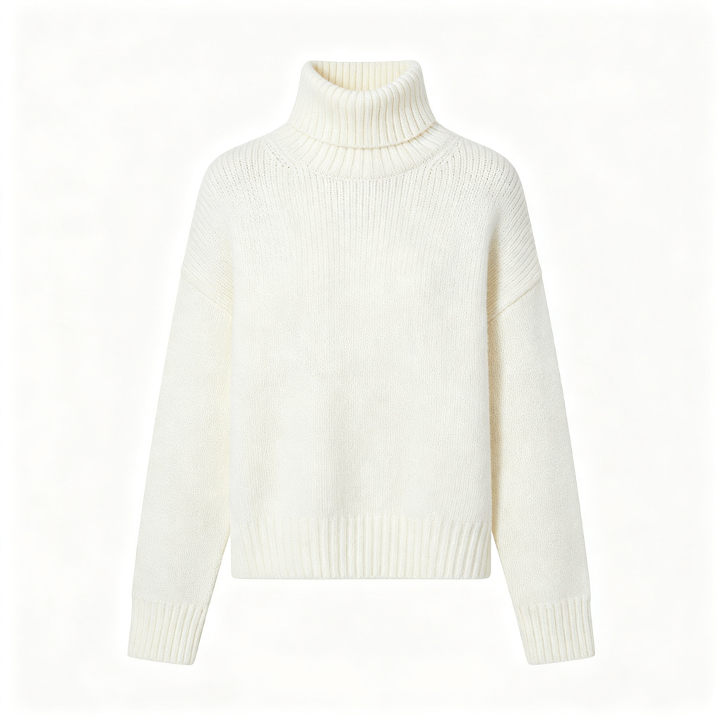 White Turtleneck Knit Sweater