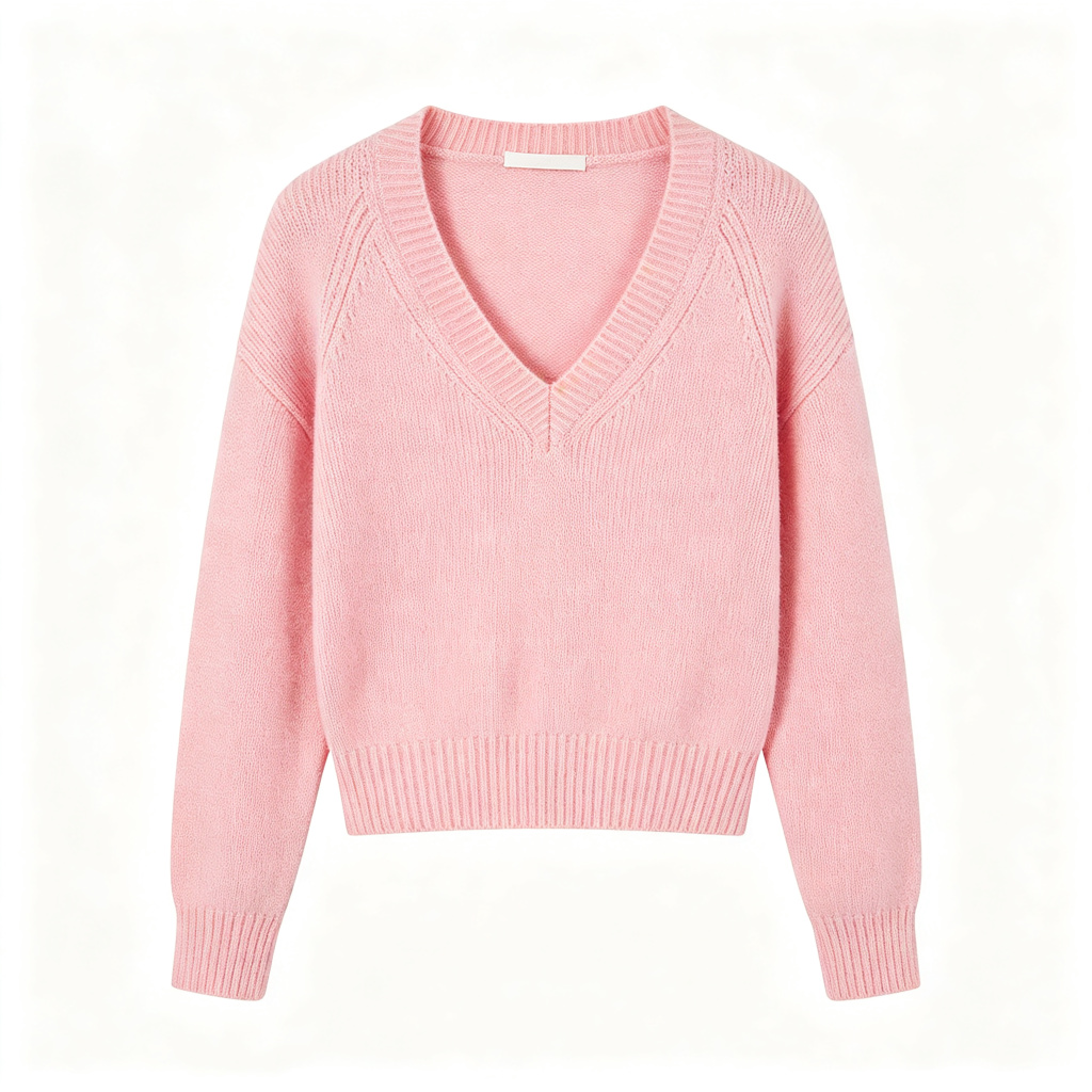 Pink V-Neck Knit Sweater