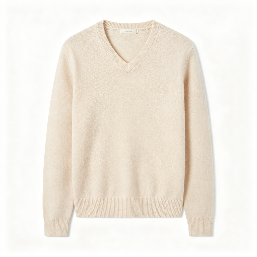 Beige V-Neck Knit Sweater
