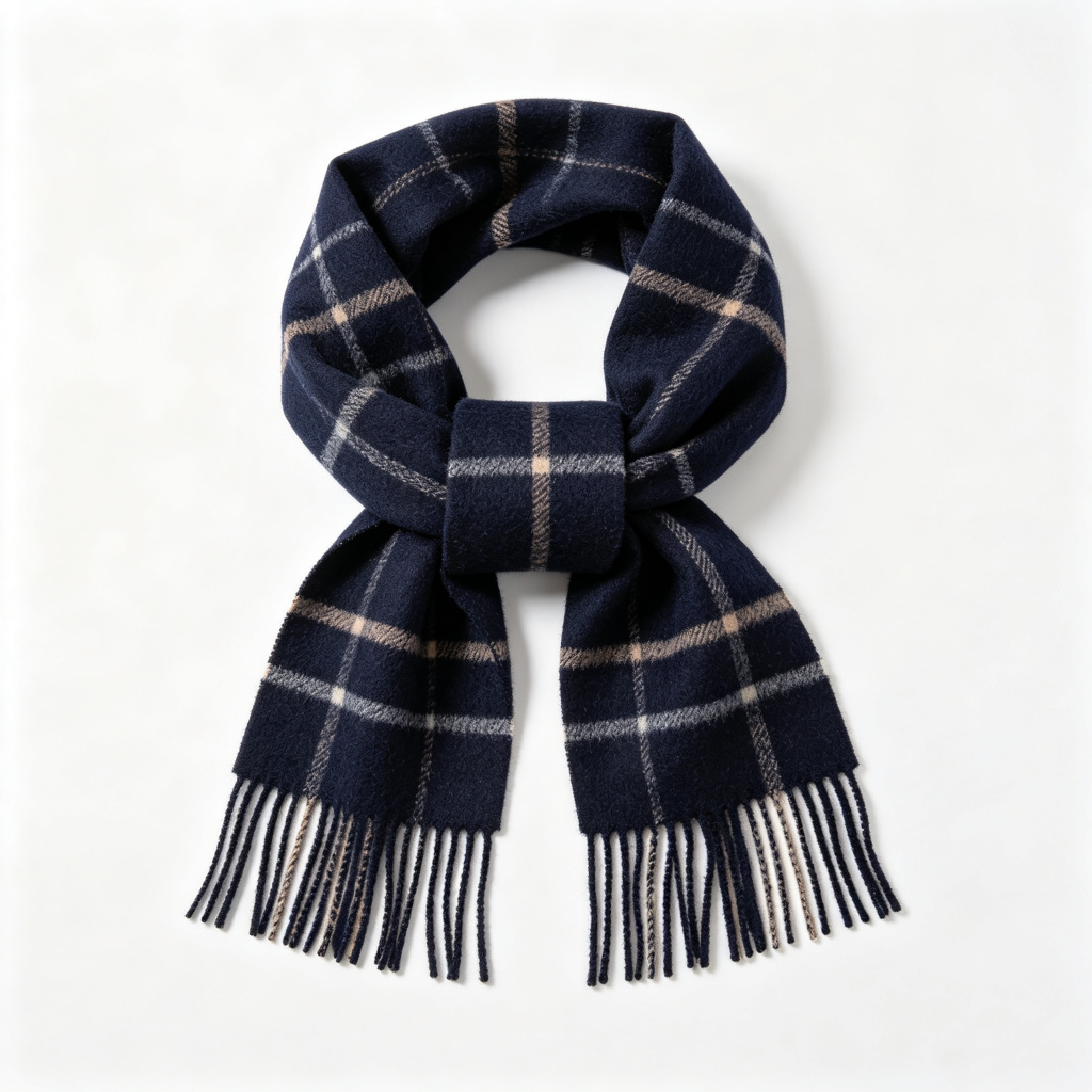 Navy Plaid Wool Scarf