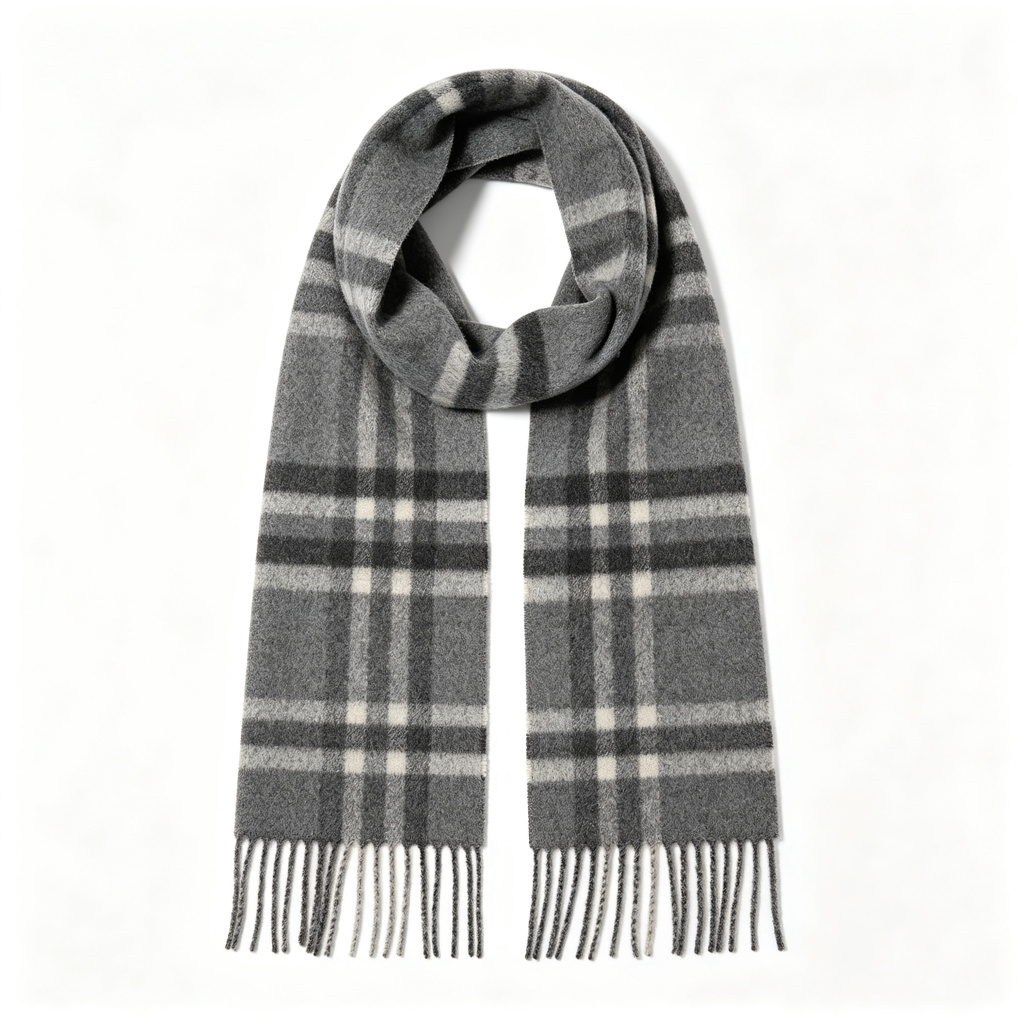 Gray Plaid Wool Scarf