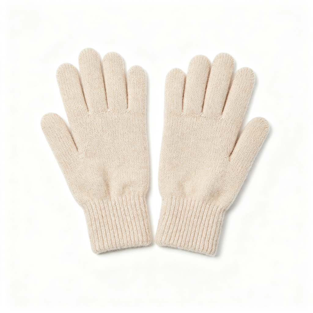 Beige Wool Knit Gloves