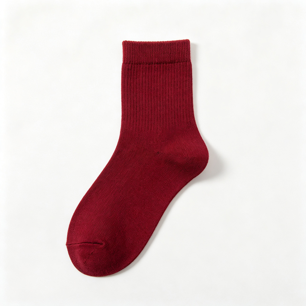 Burgundy Cotton Crew Socks