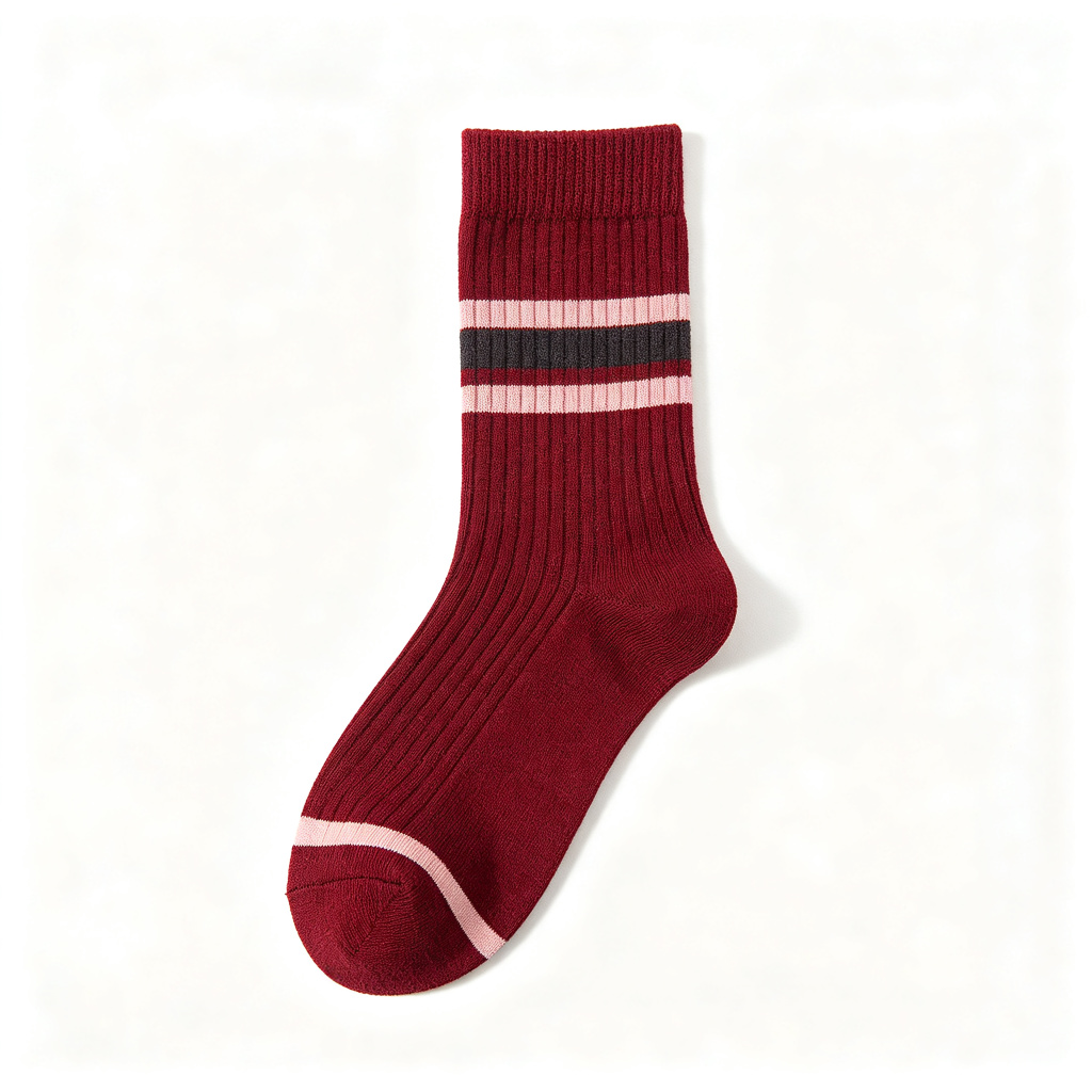 Burgundy Striped Crew Socks