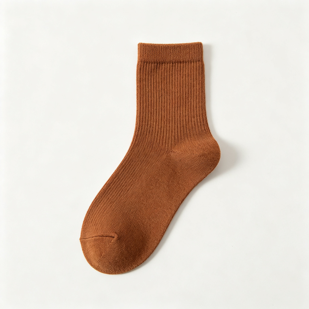 Brown Cotton Crew Socks