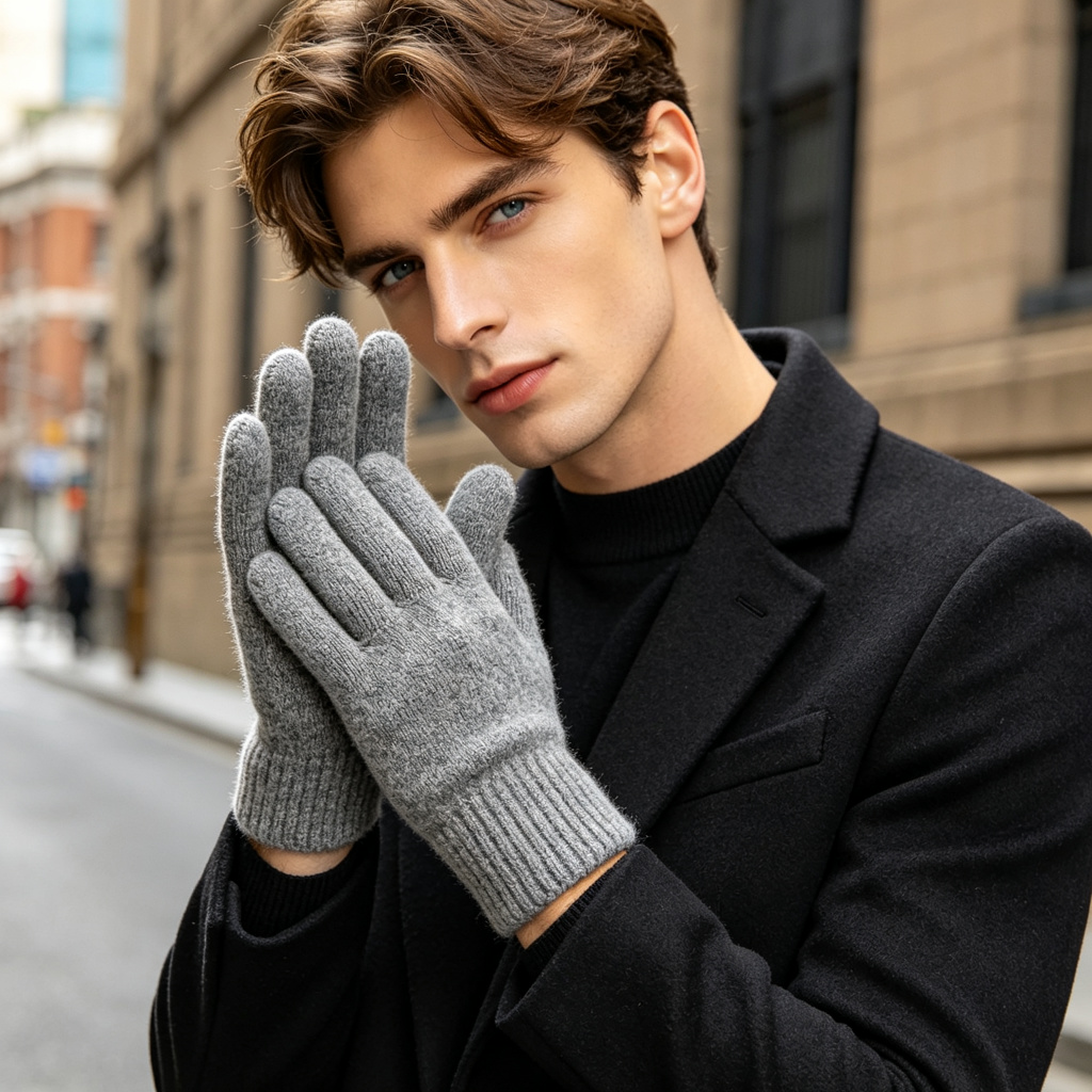 Gray Wool Knit Gloves
