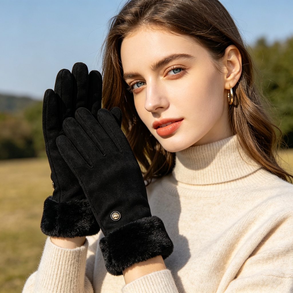 Black Fleece-Lined Thermal Gloves