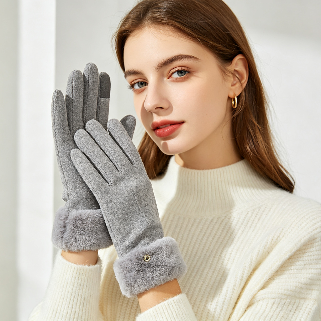 Gray Fleece-Lined Thermal Gloves