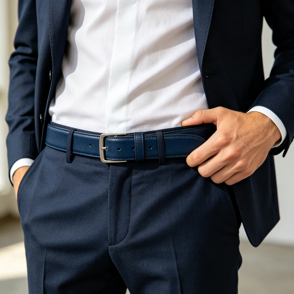 Navy Genuine Leather Belt