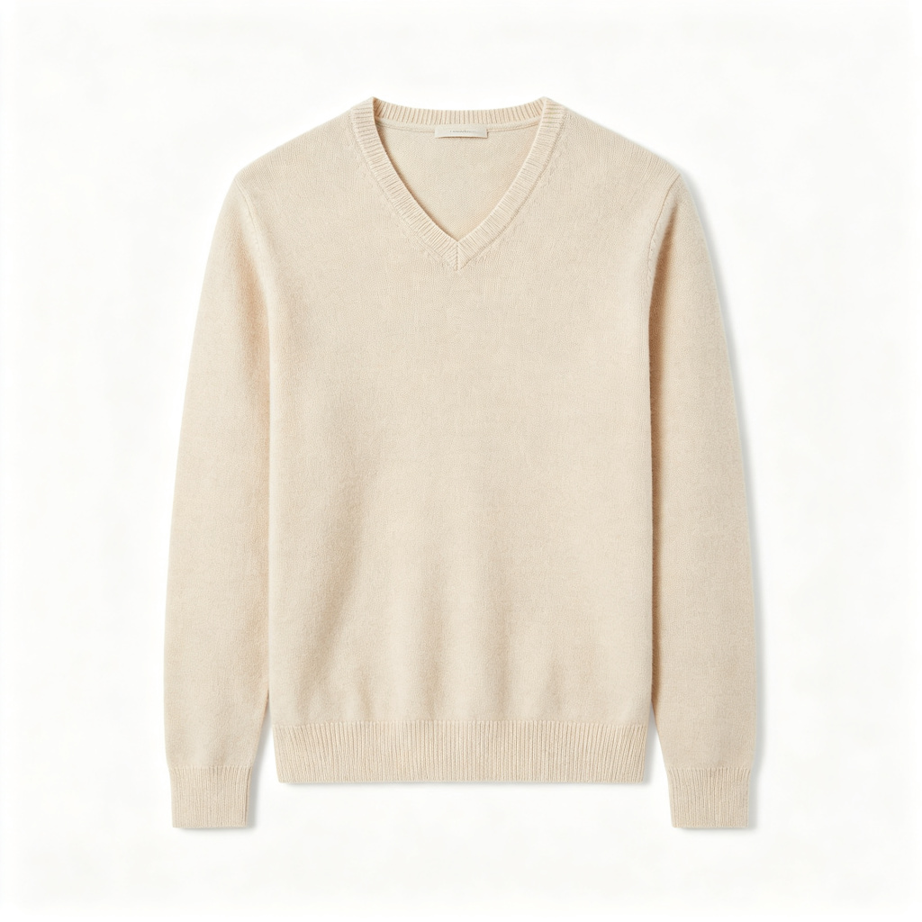 Beige V-Neck Knit Sweater