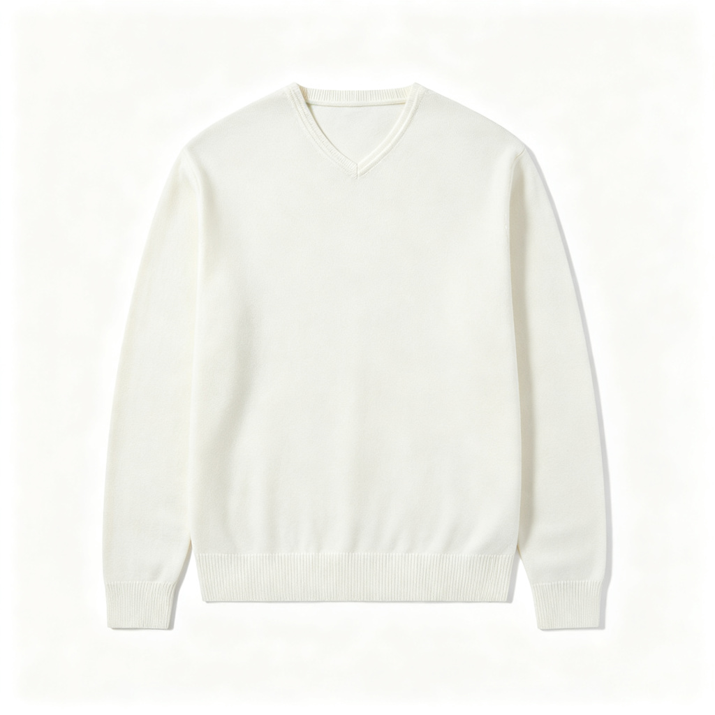 White V-Neck Knit Sweater