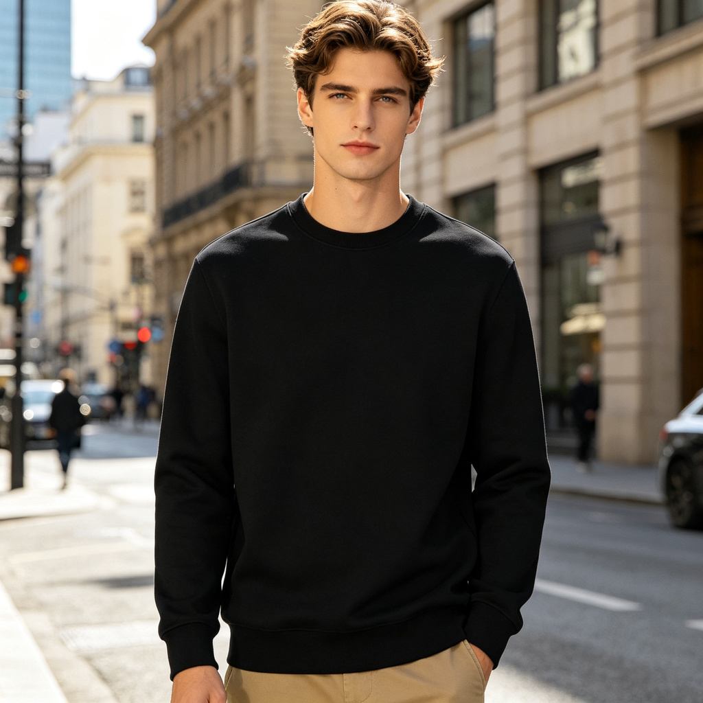 Black Minimalist Crew-Neck Sweatshirt