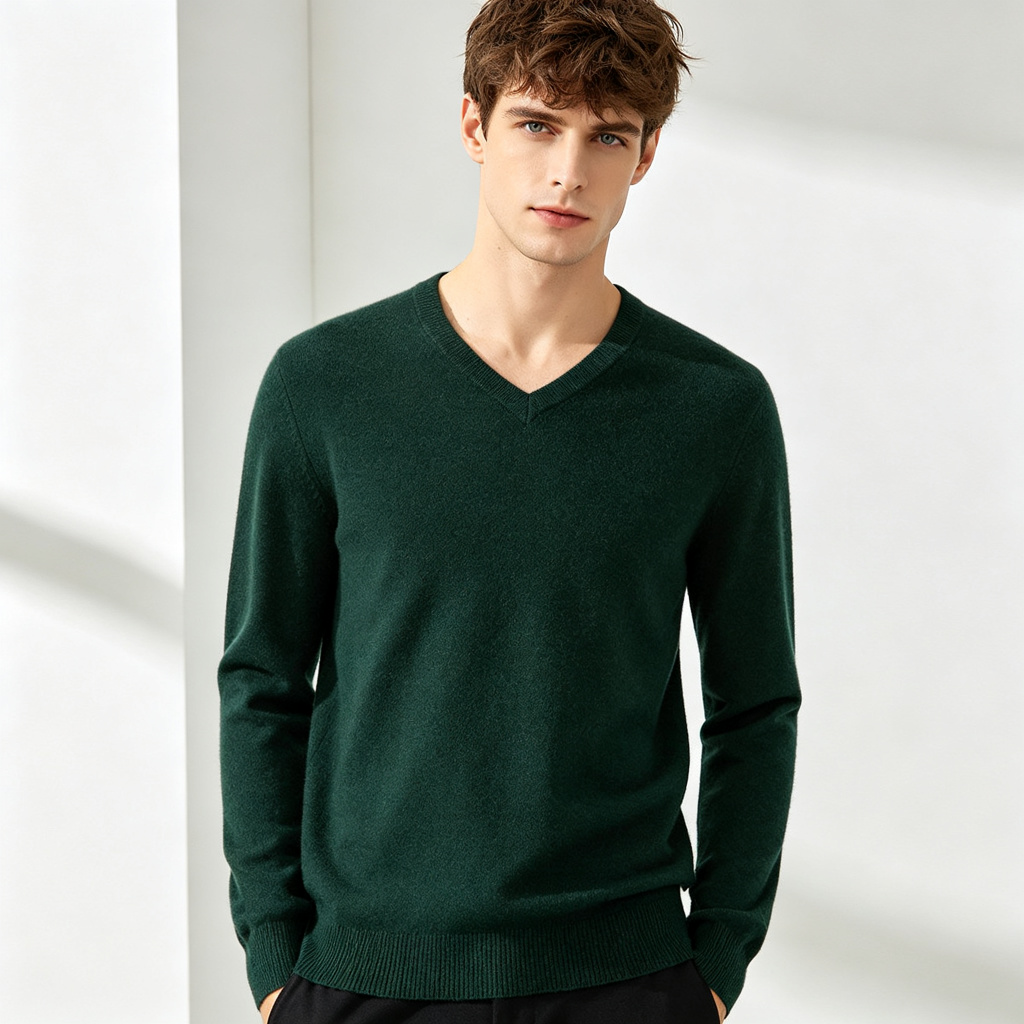Forest Green V-Neck Knit Sweater