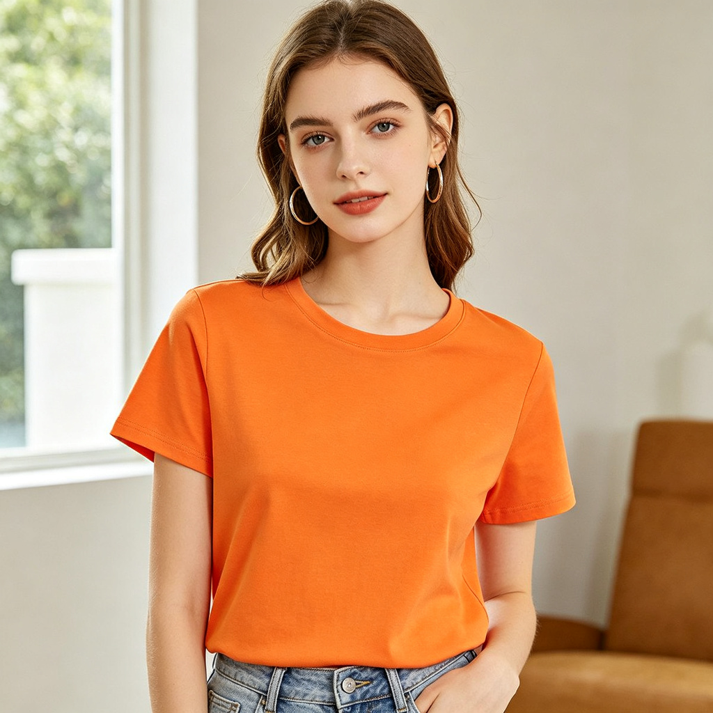 Orange Cotton Crew-Neck T-Shirt