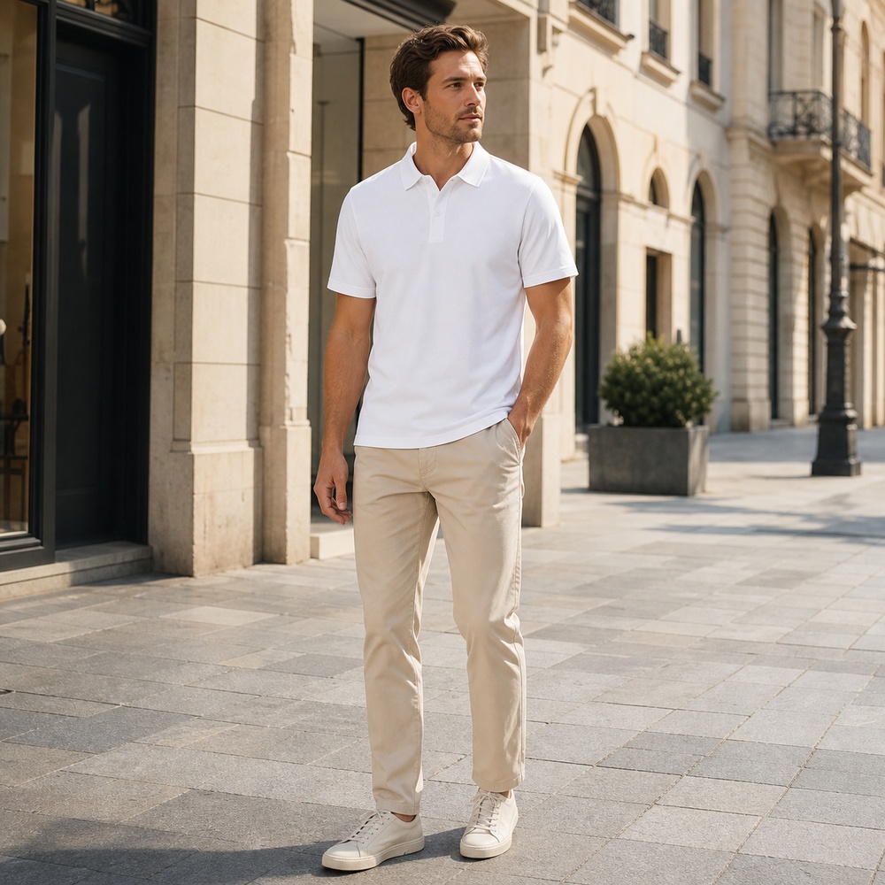 Three-Color Minimal Short-Sleeve Polo Shirt - View 8