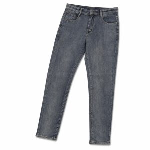 Dark Gray Washed Straight-Leg Five-Pocket Jeans - View 1