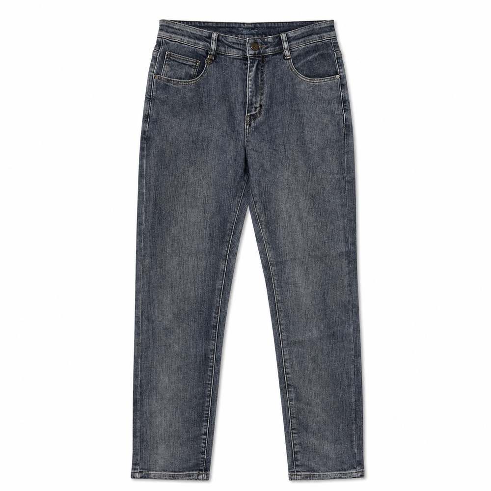 Dark Gray Washed Straight-Leg Five-Pocket Jeans - View 2