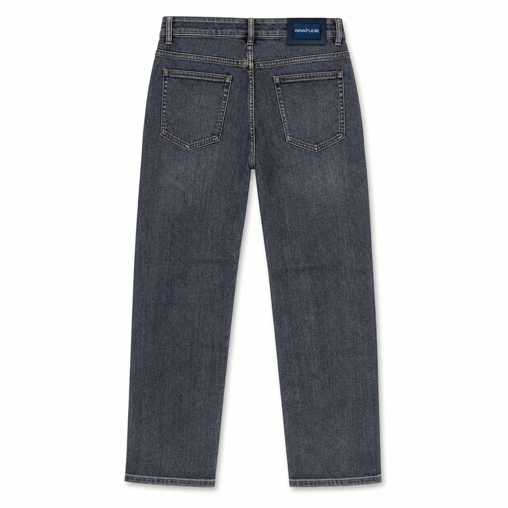Dark Gray Washed Straight-Leg Five-Pocket Jeans - View 3
