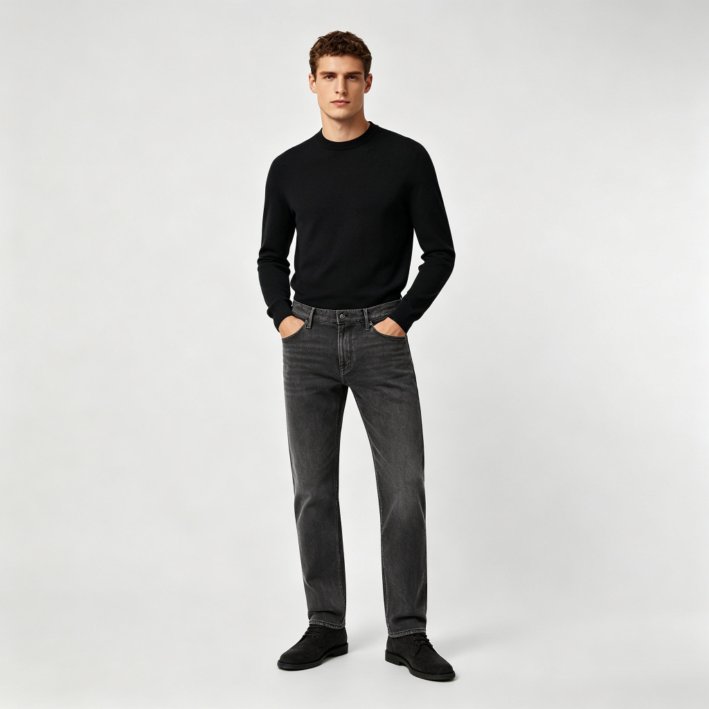 Dark Gray Washed Straight-Leg Five-Pocket Jeans - View 5
