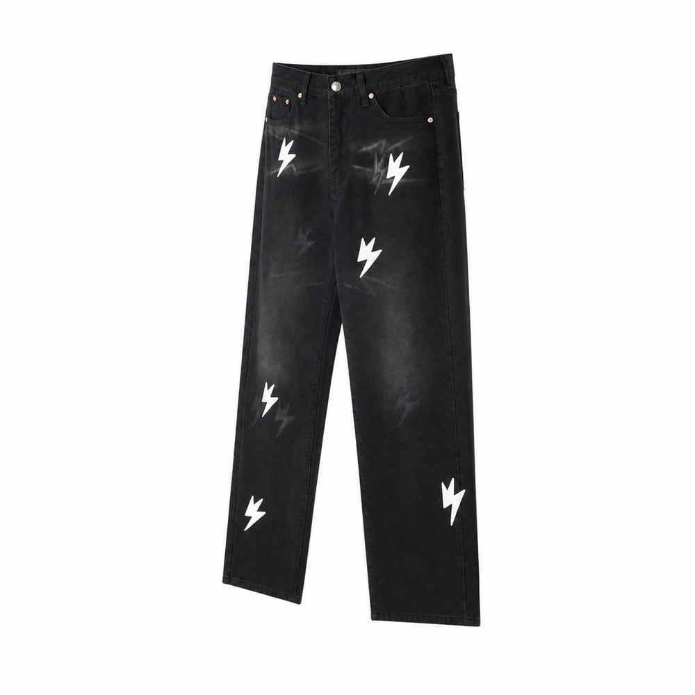 Black Washed White Lightning Straight-Leg Jeans - View 1