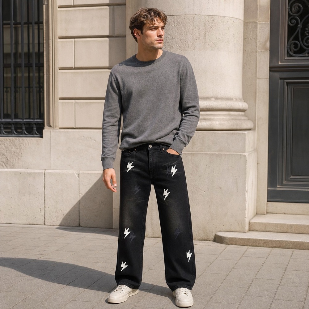 Black Washed White Lightning Straight-Leg Jeans - View 5