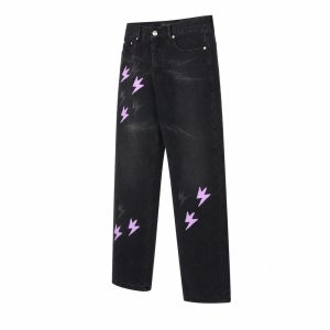 Black Washed Purple Lightning Straight-Leg Jeans - View 1