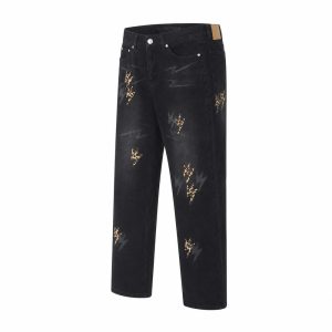 Black Washed Leopard Lightning Straight-Leg Jeans - View 1