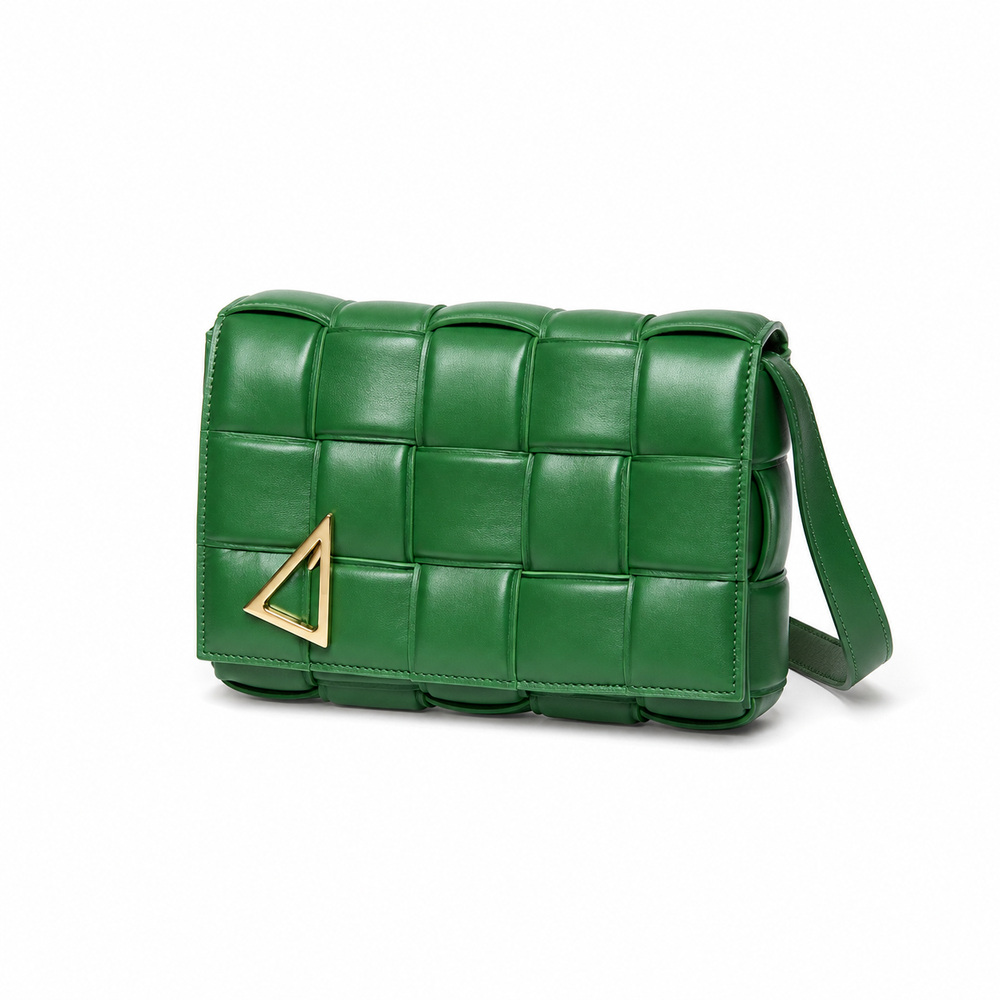 Green Padded Woven Flap Shoulder Bag - View 1
