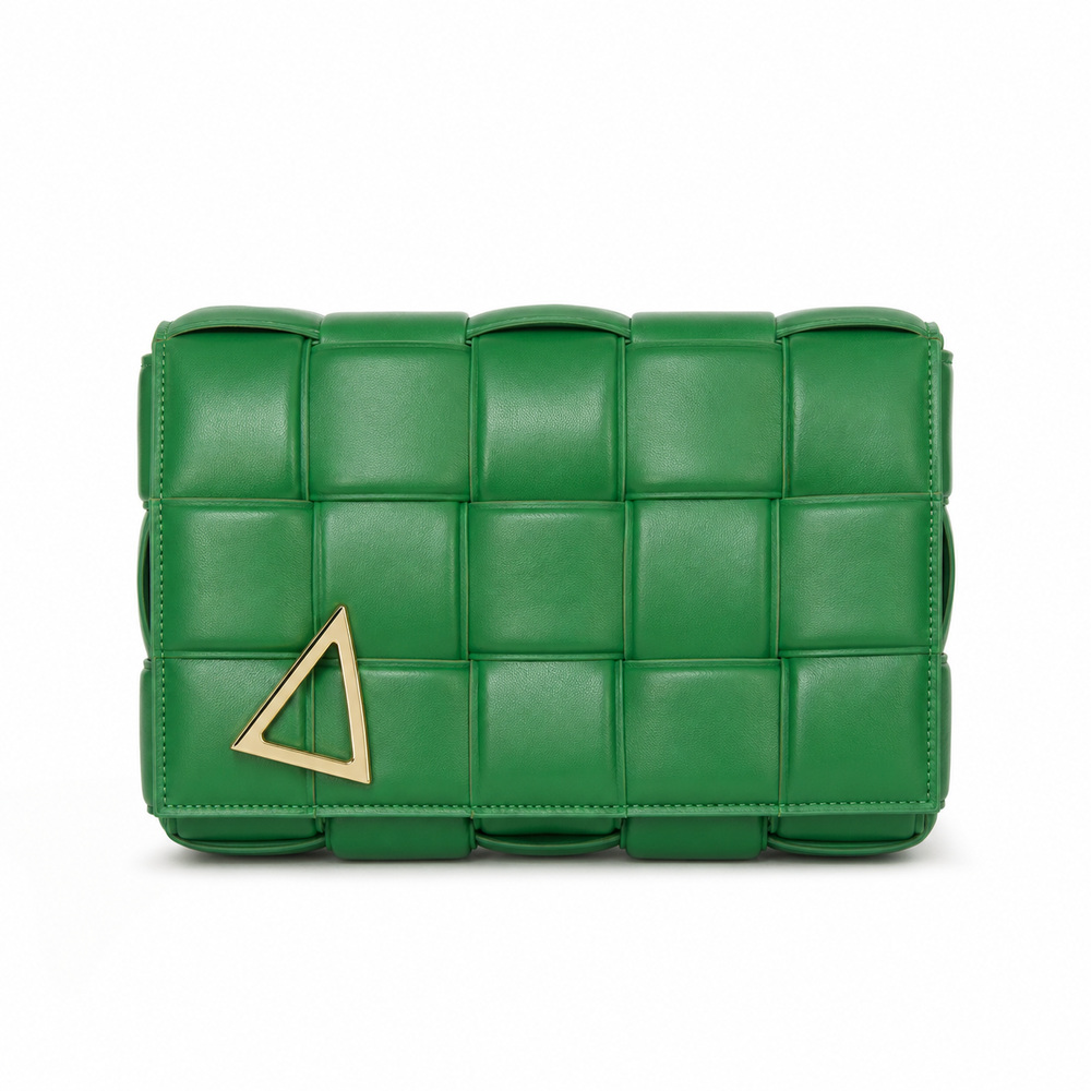Green Padded Woven Flap Shoulder Bag - View 2