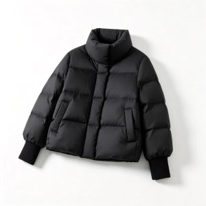 Black Cropped Stand-Collar Down Jacket