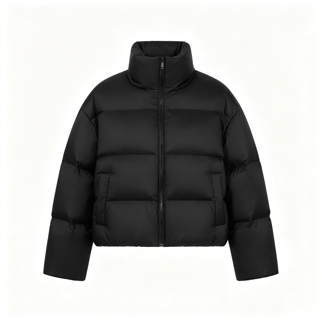 Black Cropped Stand-Collar Down Jacket