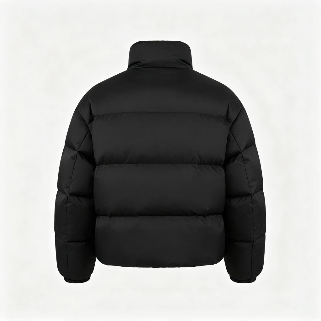 Black Cropped Stand-Collar Down Jacket