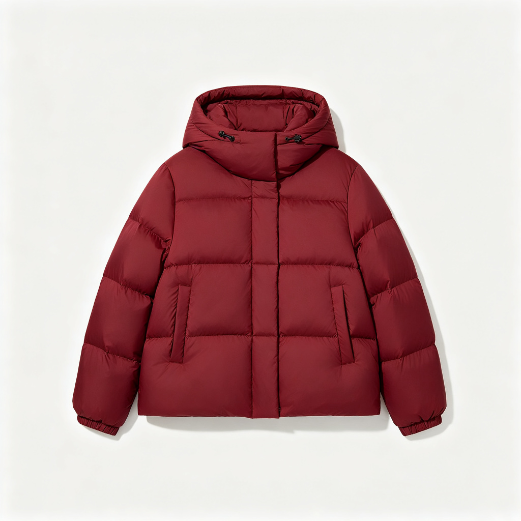 Burgundy Hooded Down Jacket