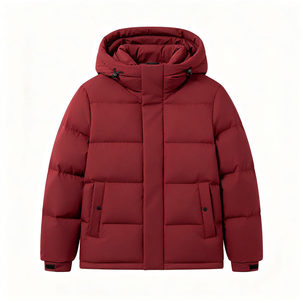 Burgundy Hooded Down Jacket