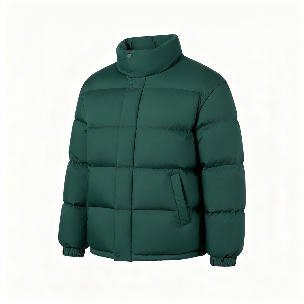 Forest Green Stand-Collar Down Jacket
