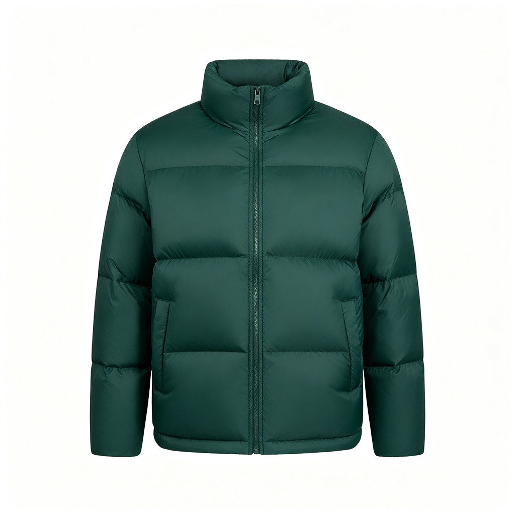 Forest Green Stand-Collar Down Jacket
