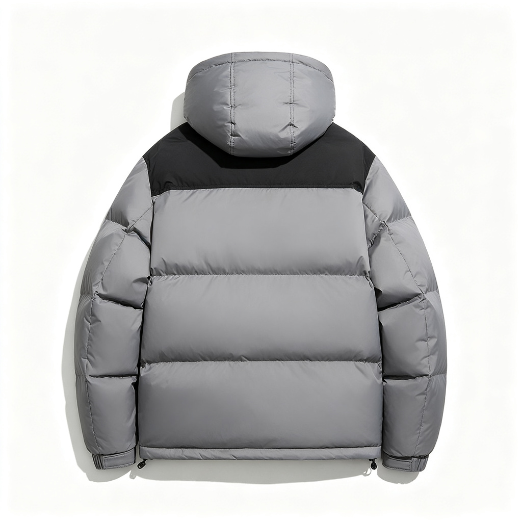 Gray Color-Block Hooded Down Jacket
