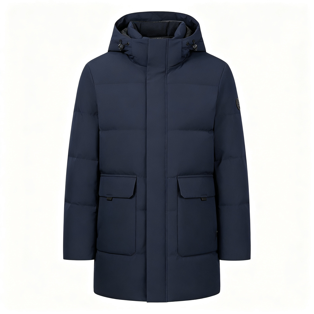 Navy Mid-Length Down Jacket