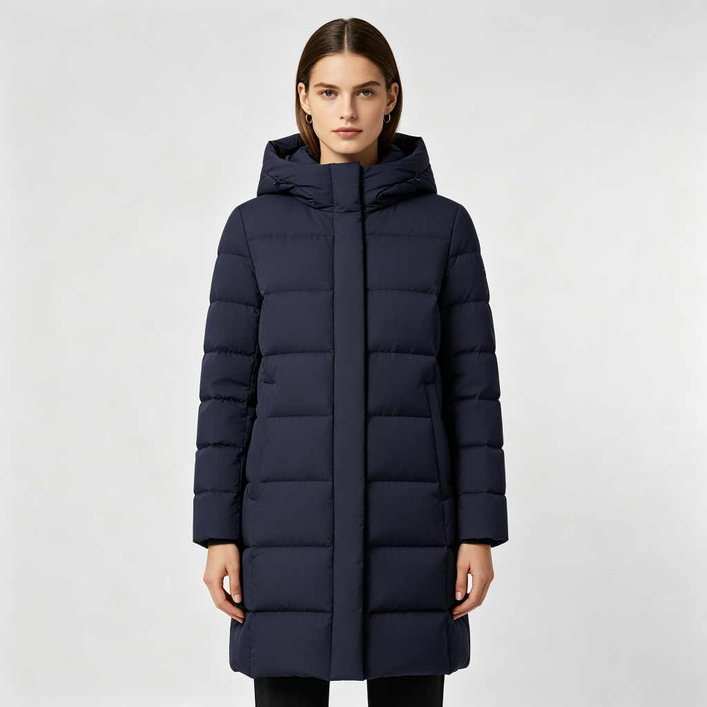 Navy Mid-Length Down Jacket