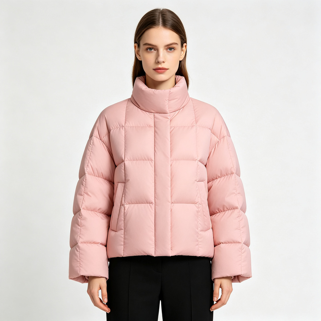 Pink Cropped Down Jacket