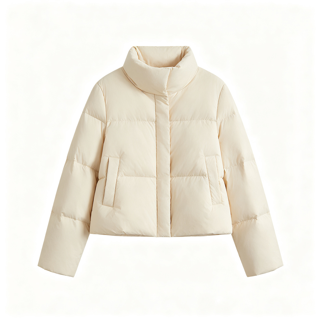 Beige Stand-Collar Down Jacket