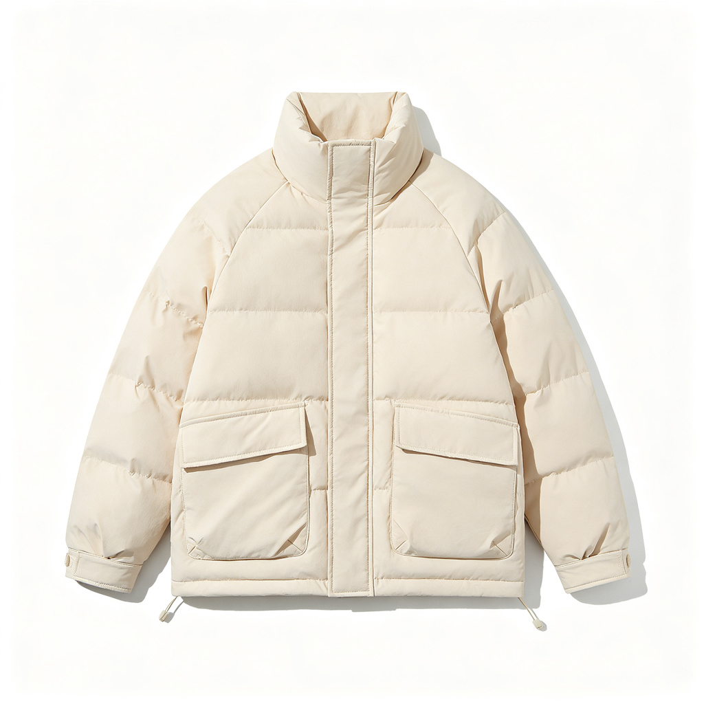 Beige Stand-Collar Down Jacket