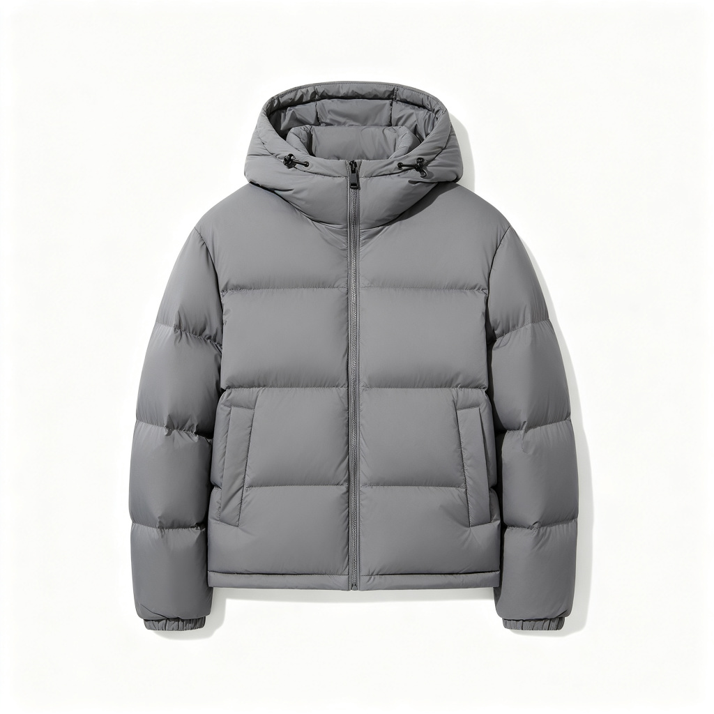Gray Hooded Down Jacket