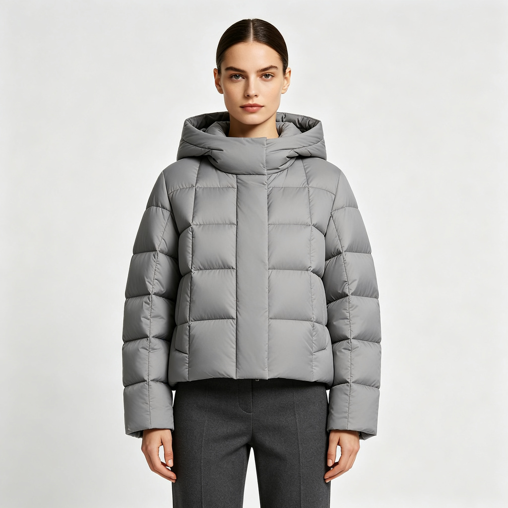 Gray Hooded Down Jacket