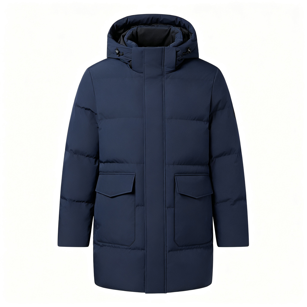 Navy Mid-Length Down Jacket