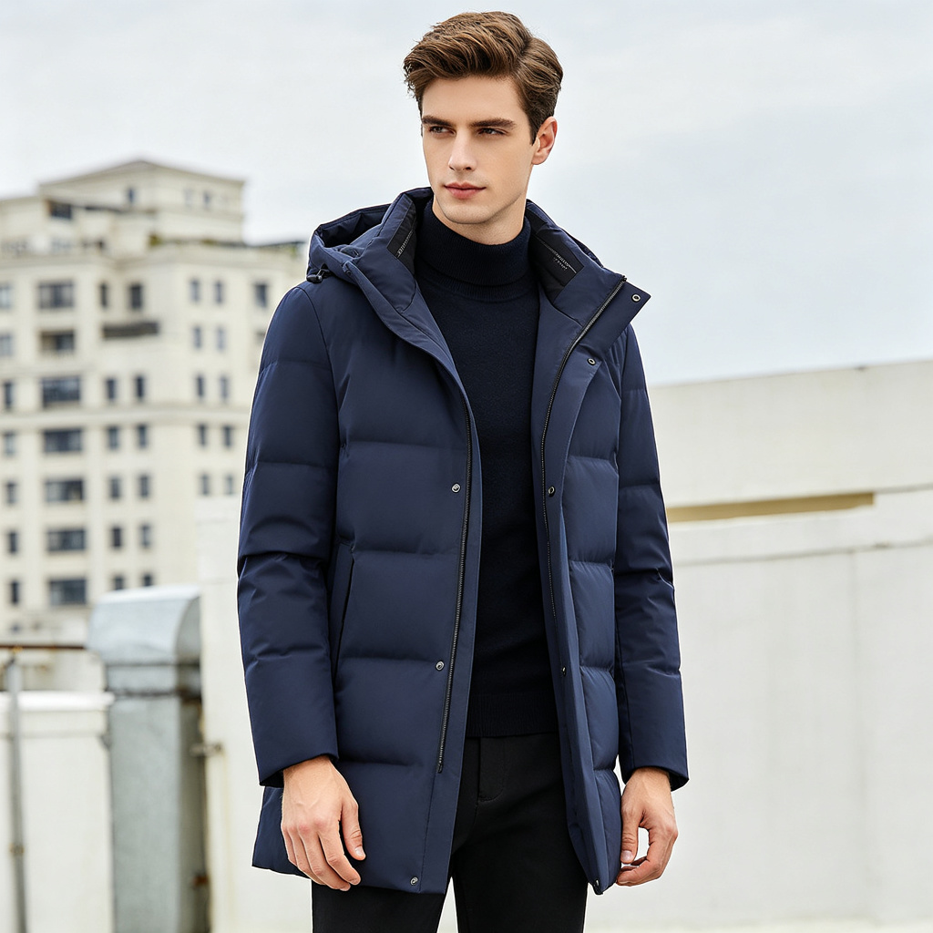Navy Mid-Length Down Jacket