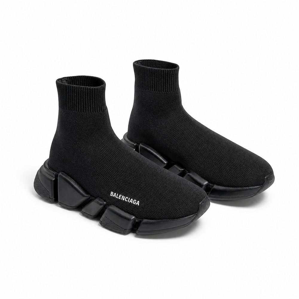 Black Knit Sock Sneakers with Segmented Sole - View 1